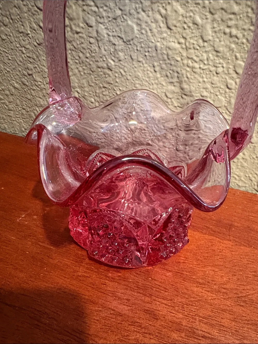 Fenton Pink (sometimes looks purple) Vintage Glass Basket with Ruffled Edge